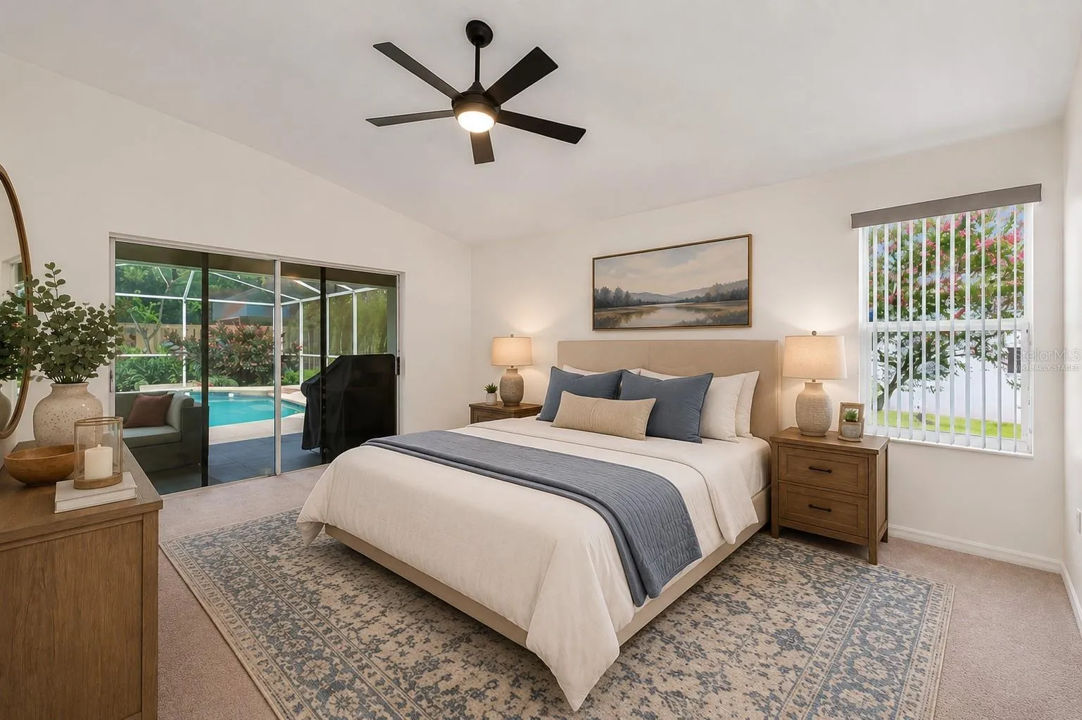 Virtually staged primary bedroom