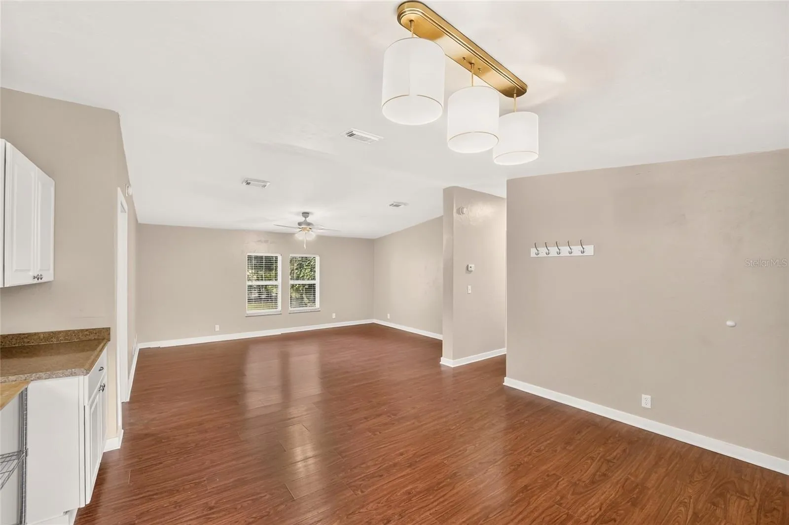 Combined living space and dining area