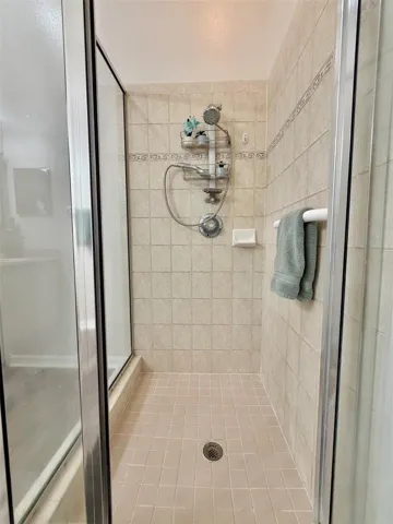 The walk-in shower is spacious.