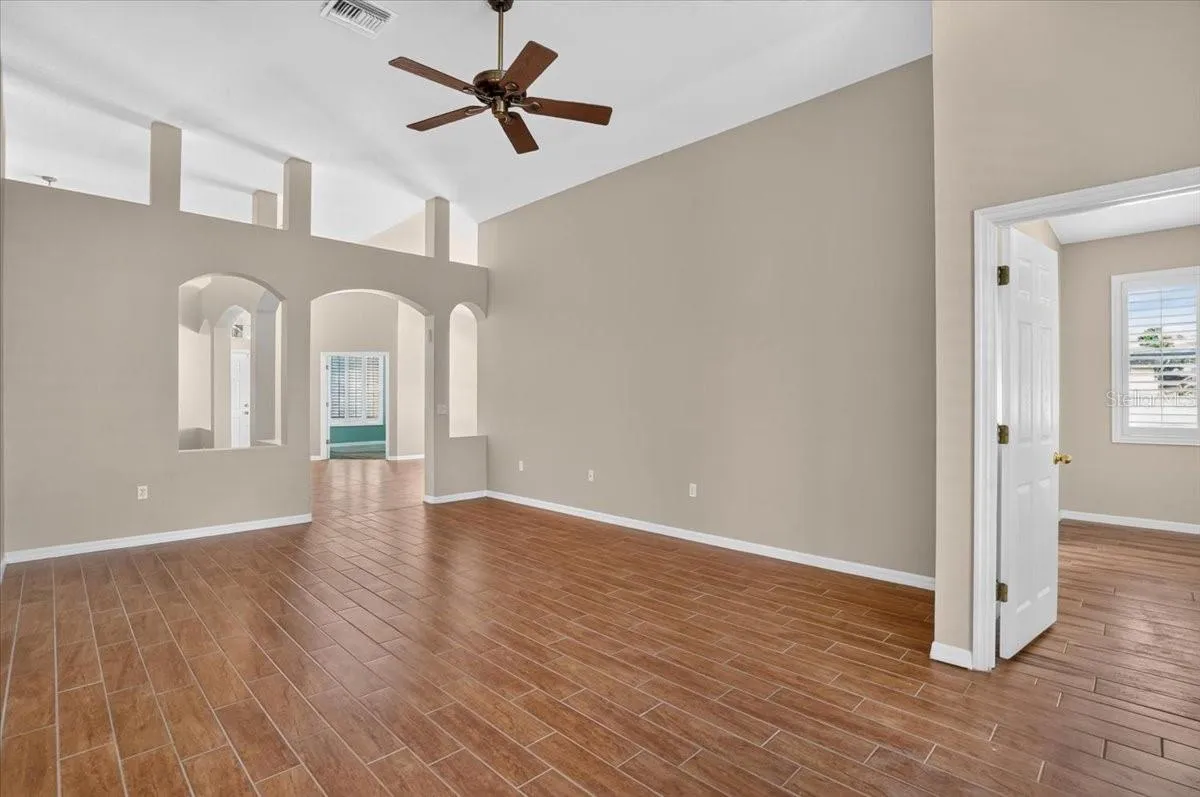 Family room looking towards office with master bedroom to the right