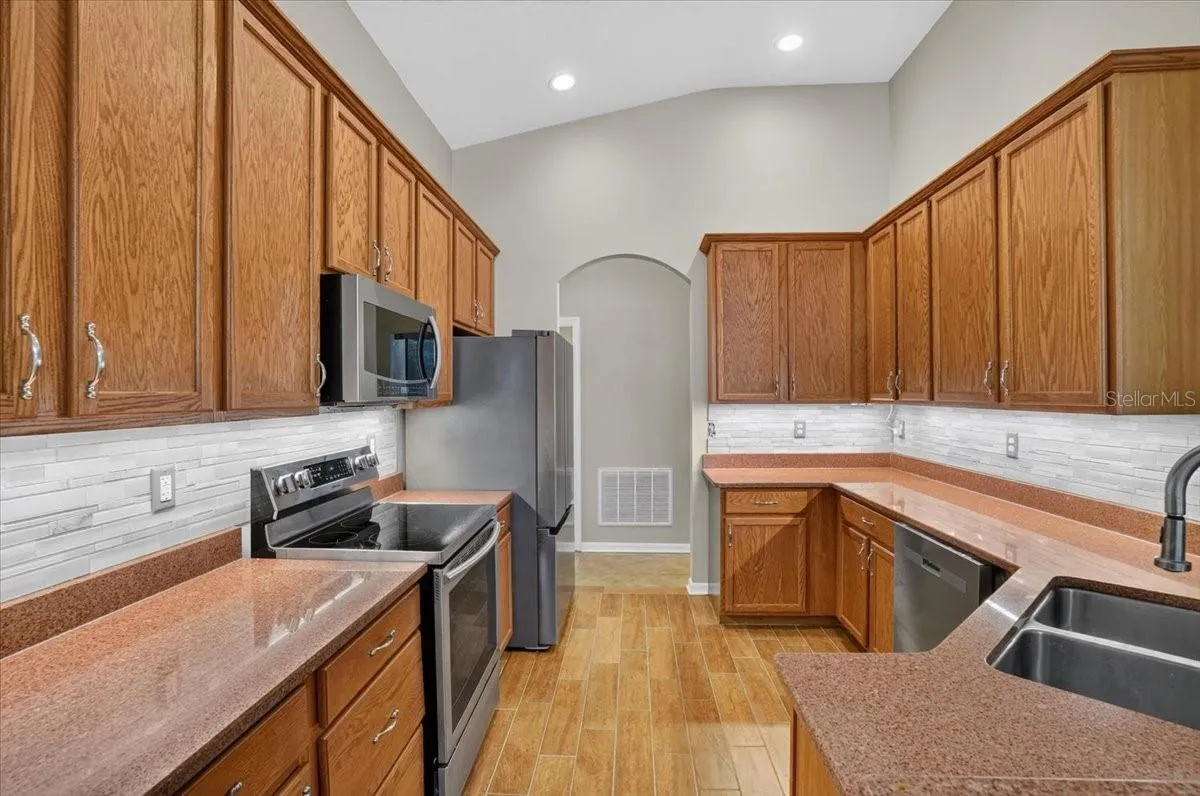Kitchen with stainless steel appliances
