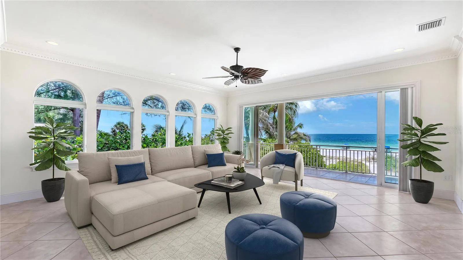 Virtually staged living room with virtually painted walls.