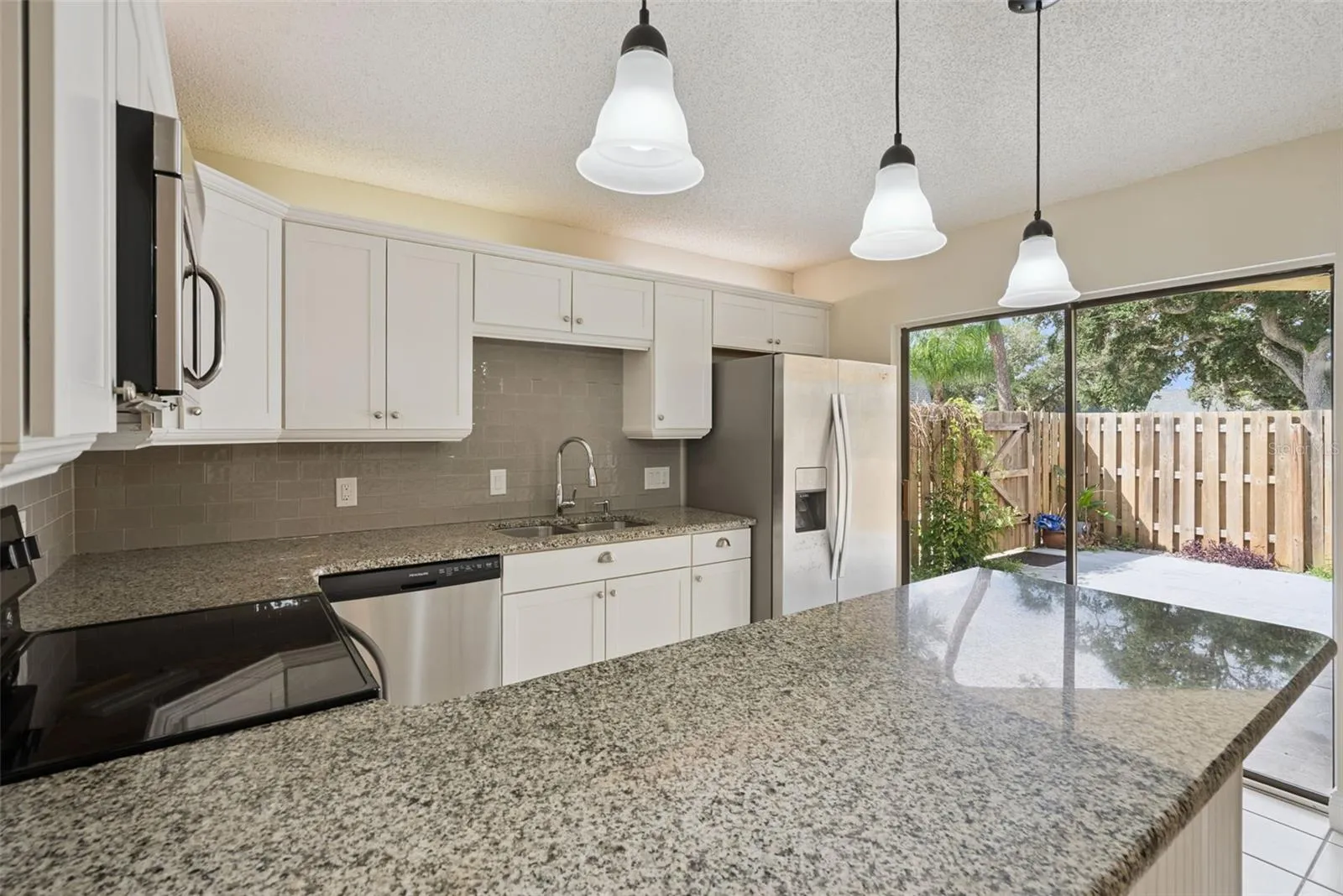 Kitchen with view to Fenced-In Courtyard
