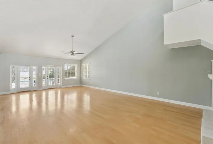 Family room overlooking the pool and patio.