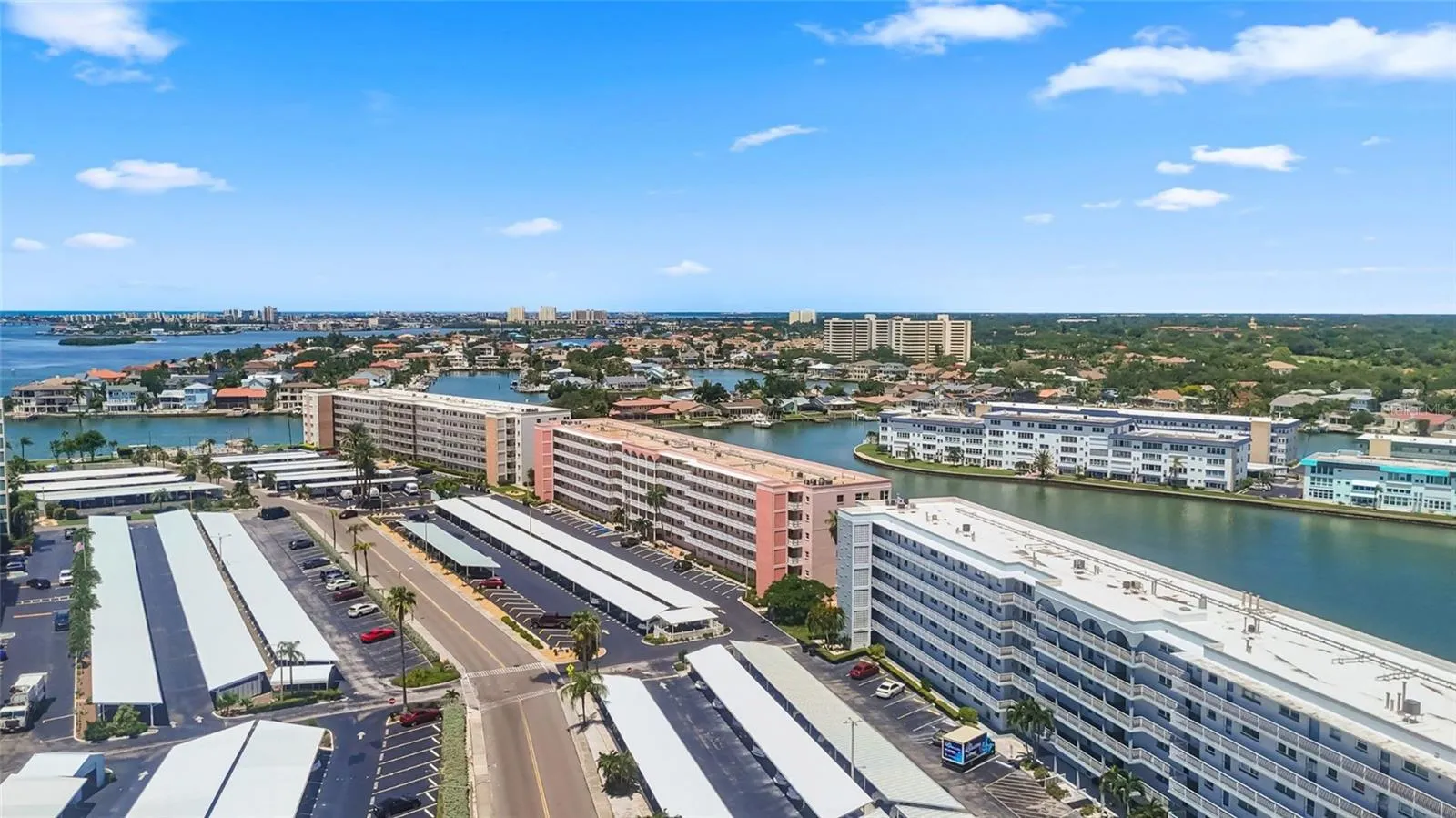 AERIAL VIEW DOWN SHORE BLVD. ON PARKING LOT SIDE