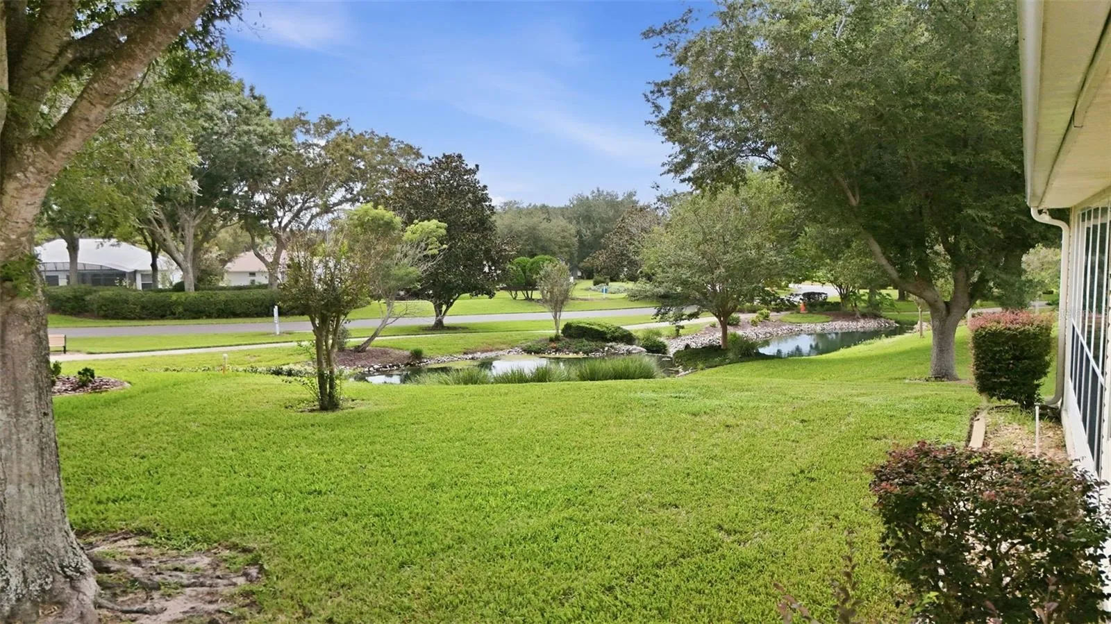 Lovely green space with mature trees and a peaceful water view!