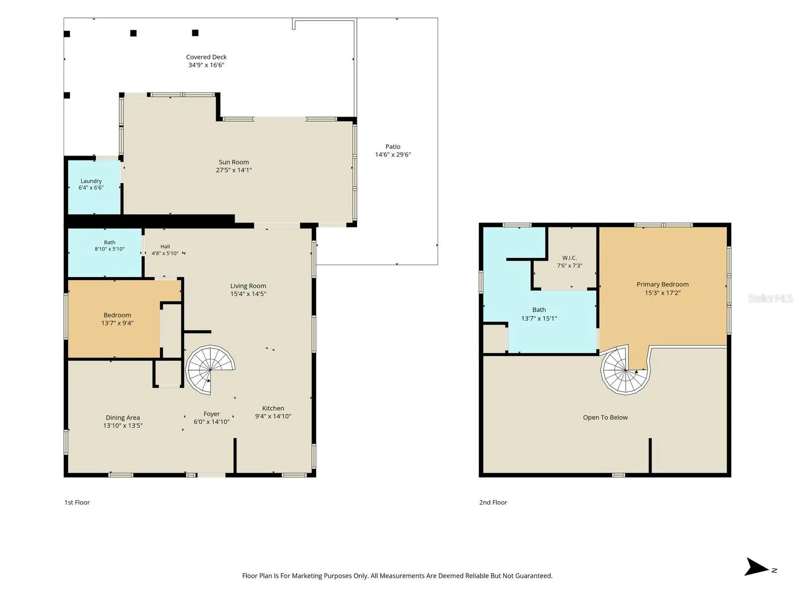 Combined Floor Plan – First &amp; Second Levels, Living Areas, Bedrooms, Florida Room &amp; Waterfront Deck