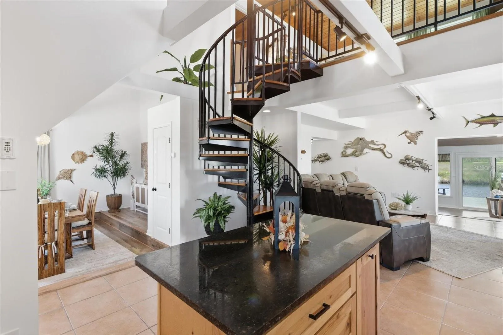 Kitchen / Living Area – Spiral Staircase &amp; Open Floor Plan