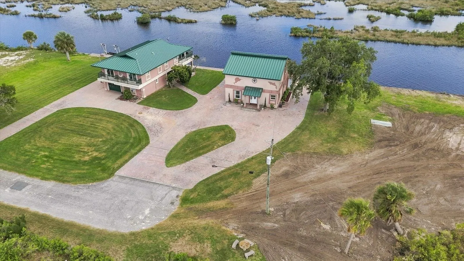 Aerial Property View – Residence, Grounds &amp; Waterfront