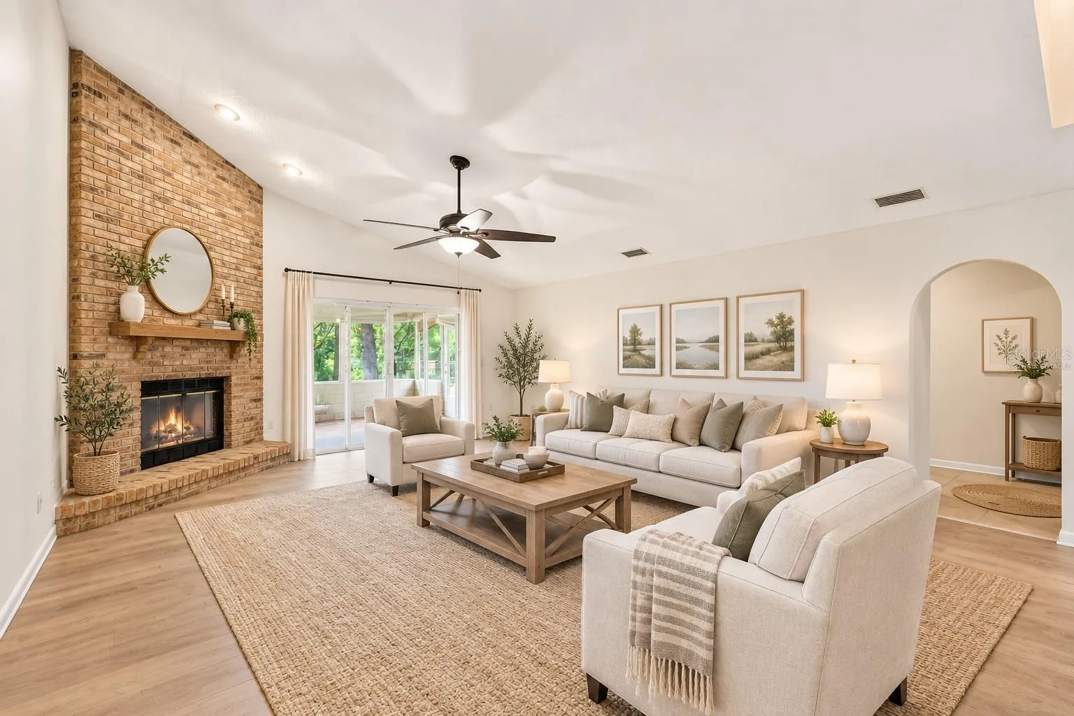 Virtually Staged Living Room with Woodburning Fireplace