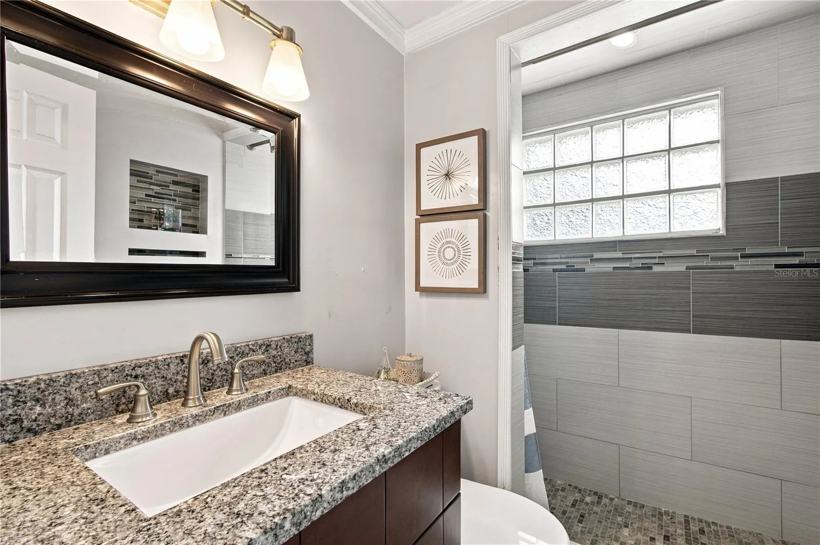 2nd Full Bath, granite counter and tile shower