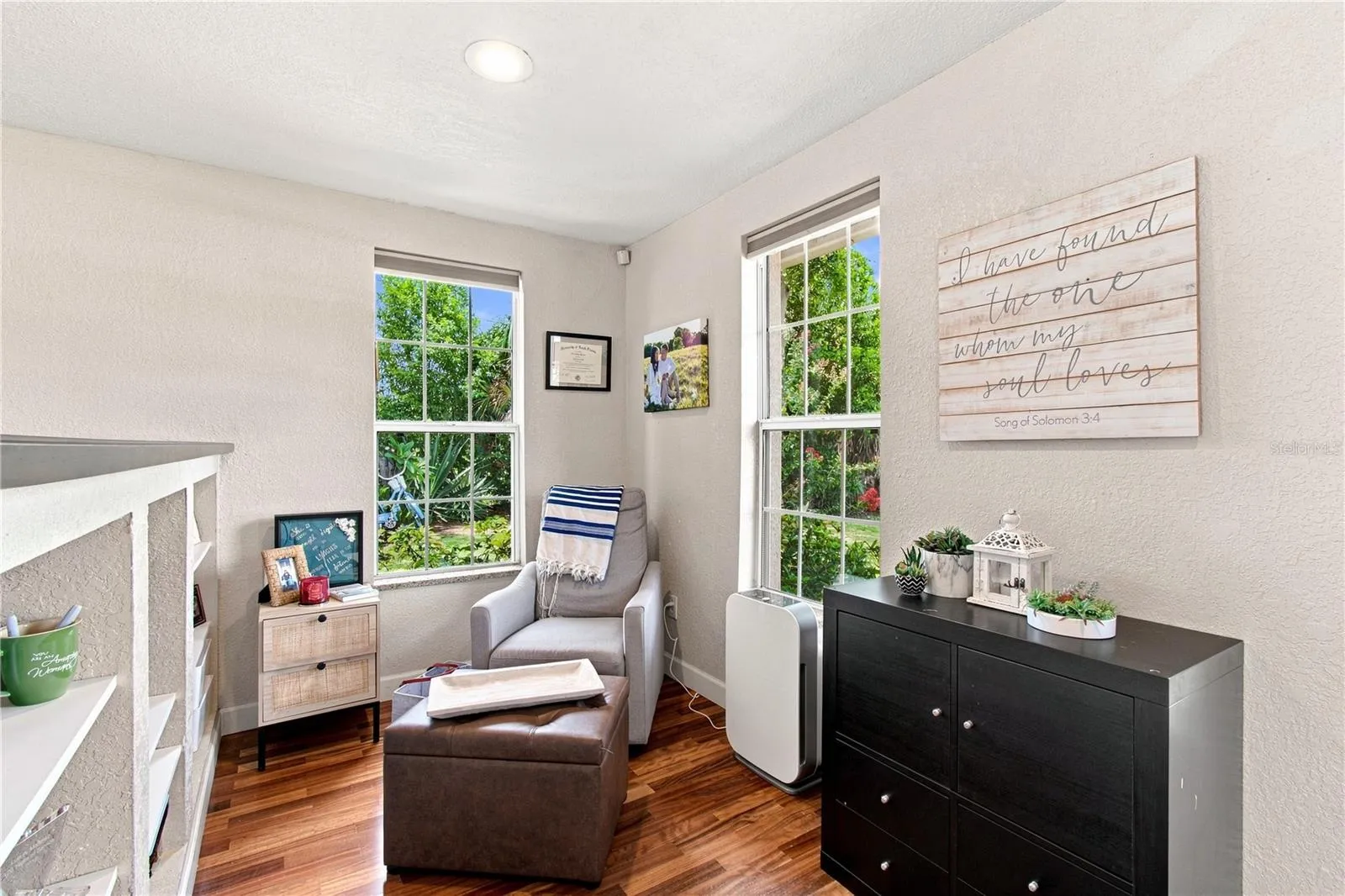 Huge Primary Bedroom with separate reading area and built in bookshelves