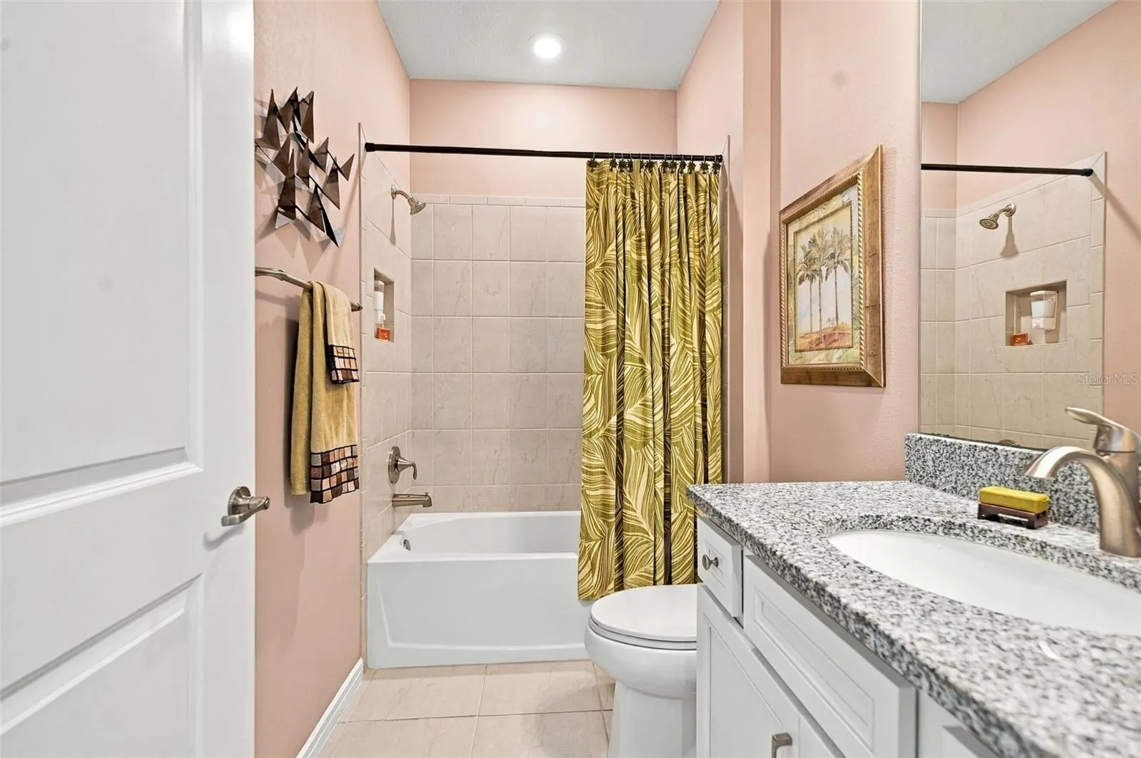 Guest Bath w/tiled shower &amp; tub combo &amp; granite topped single vanity