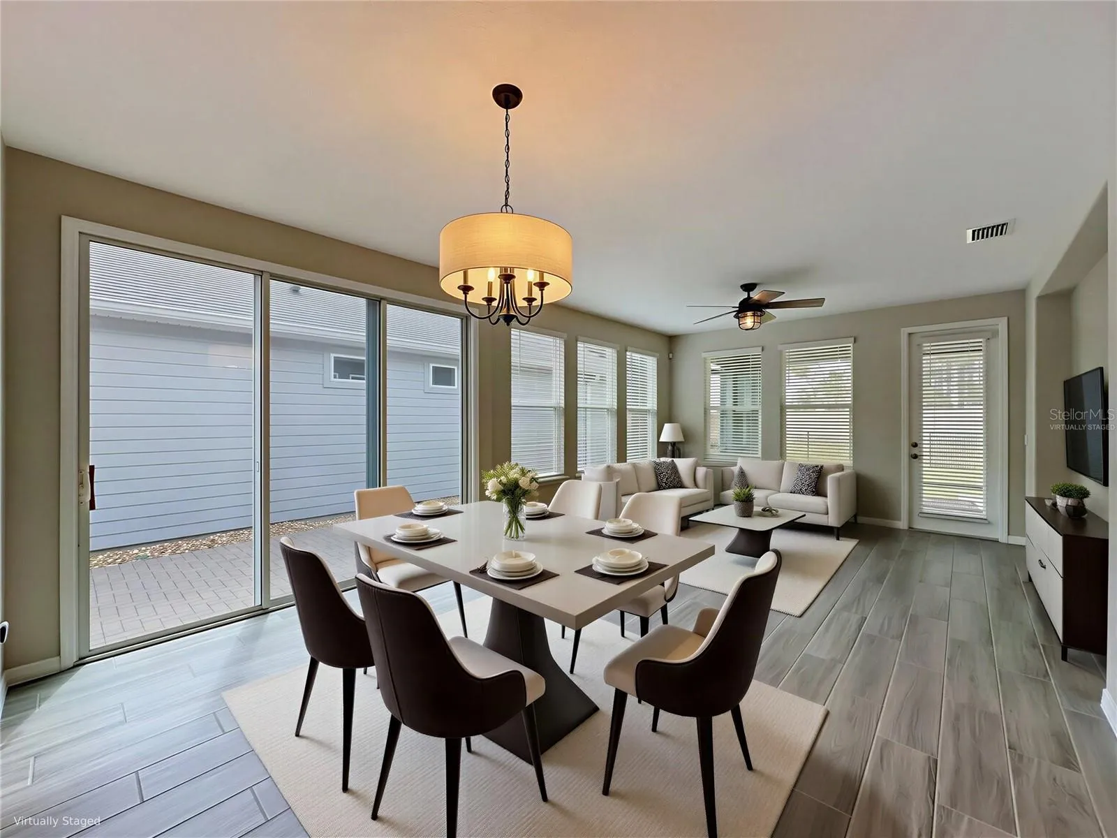 Virtually Staged Dining and Living Room Combo