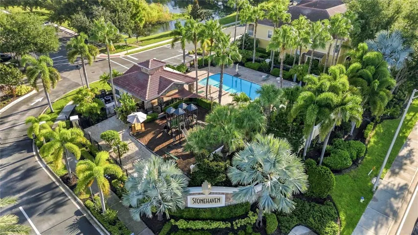 Gated community with lush landscaping