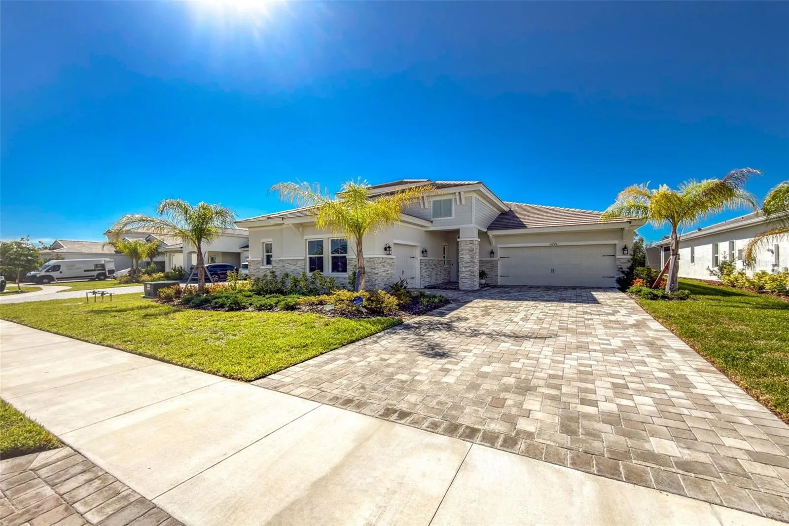 Paver drive and 3 car garage
