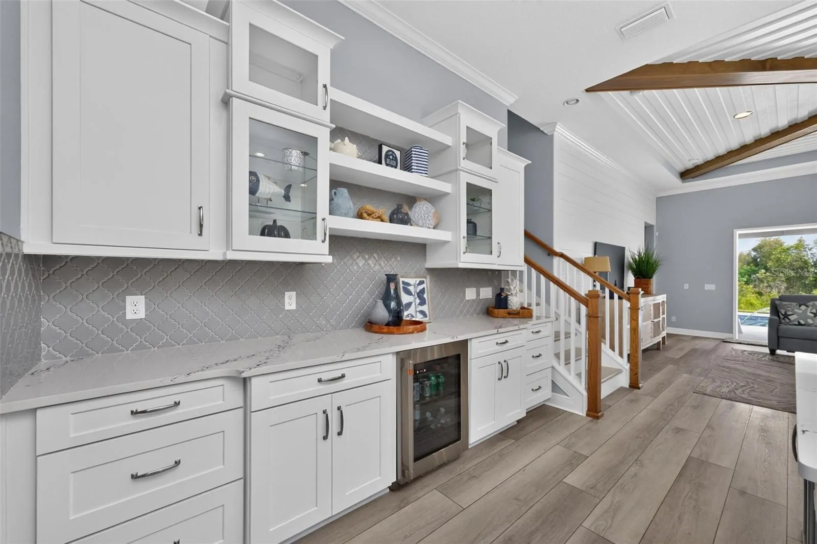 There's Plenty cabinetry and quartz countertops, plus beverage refrigerator.