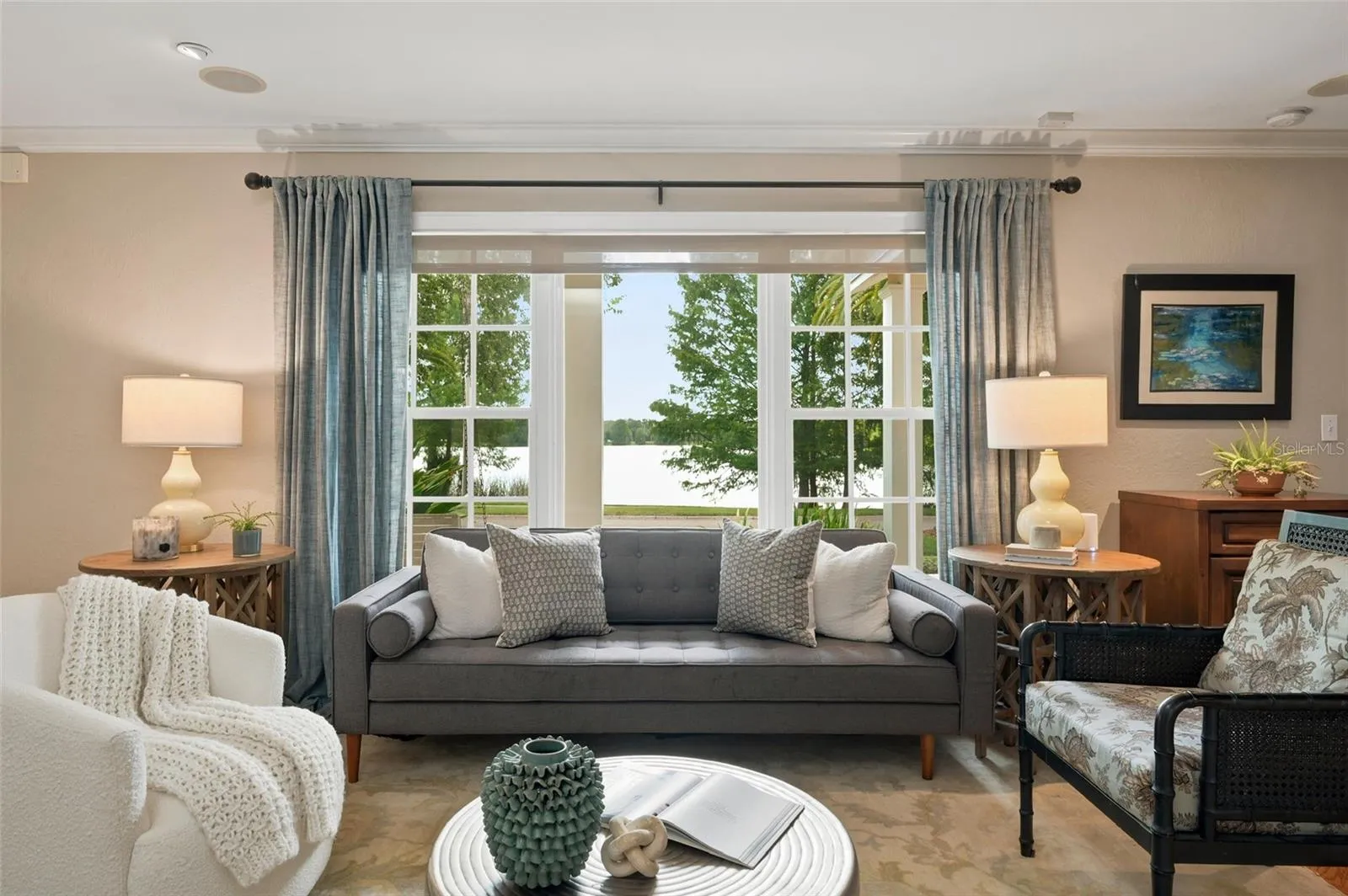 Formal Living Room with Beautiful Lake Views