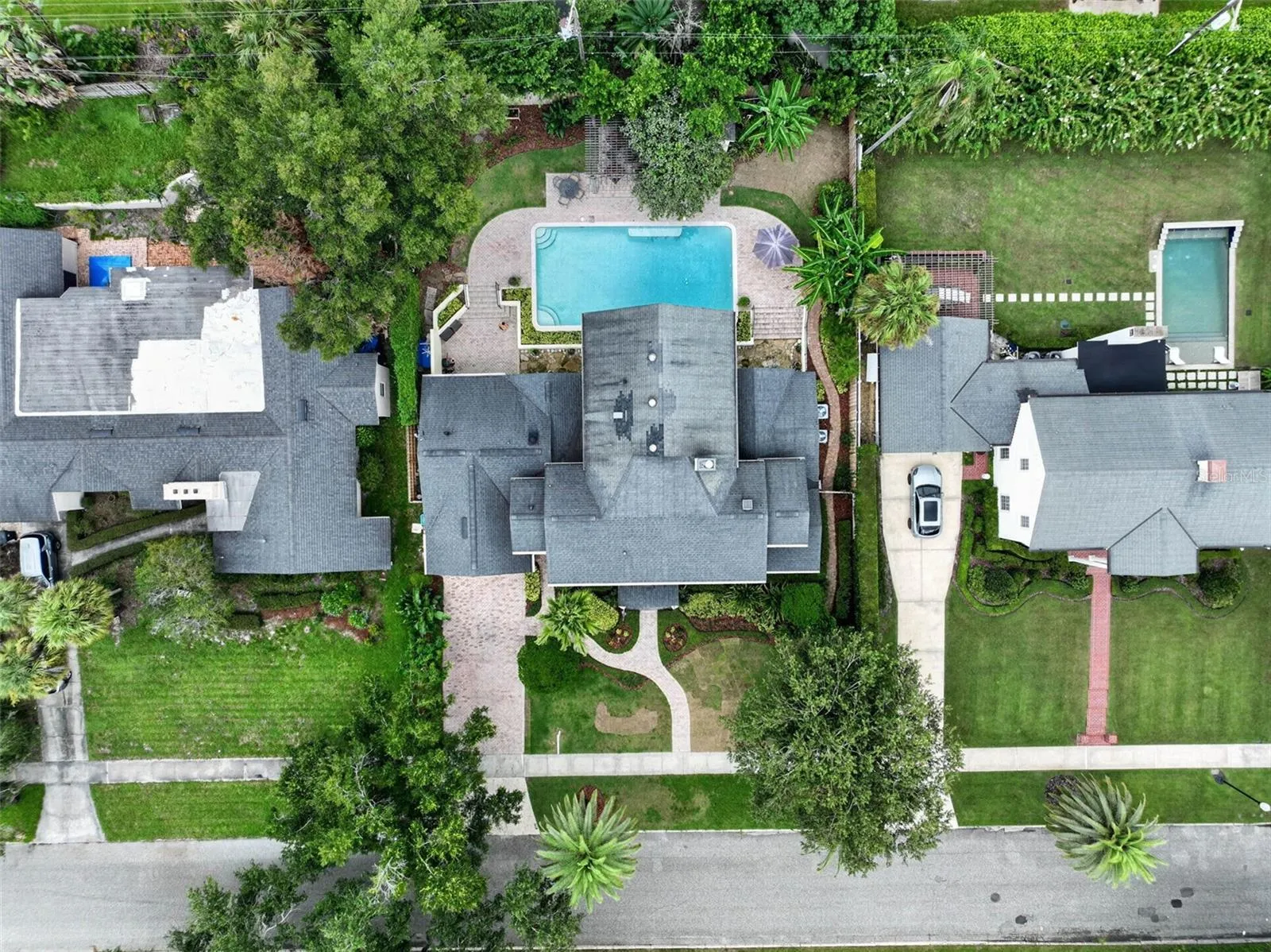 Aerial View – .28-Acre Property with Pool &amp; Outdoor Living