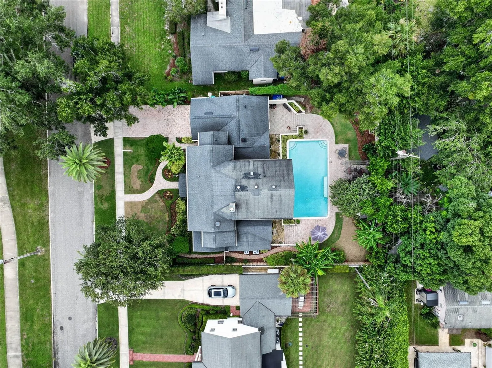 Aerial View – Property, Pool &amp; Mature Landscaping