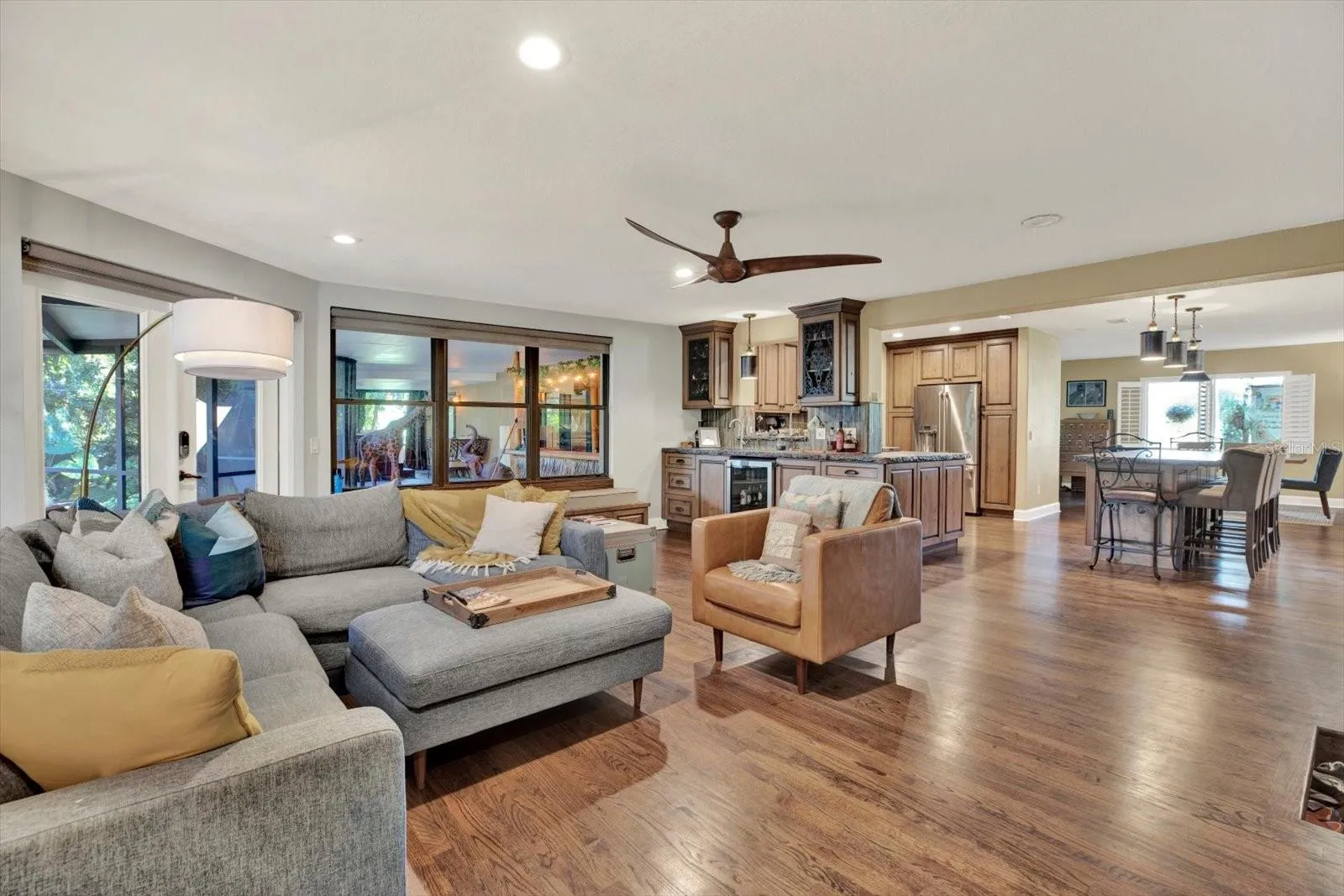 Open-concept family room with hardwood floors throughout.