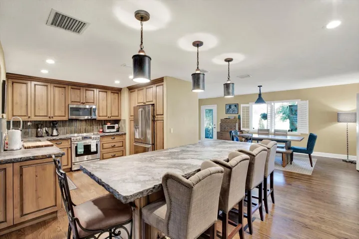 Massive kitchen island, the heart of the home's entertaining space.
