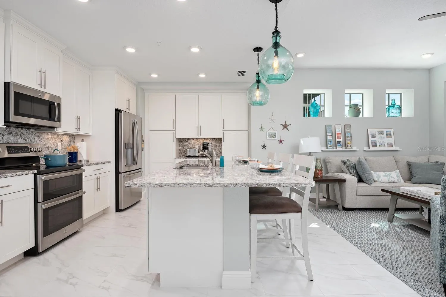 craftsman style kitchen with granite and large island
