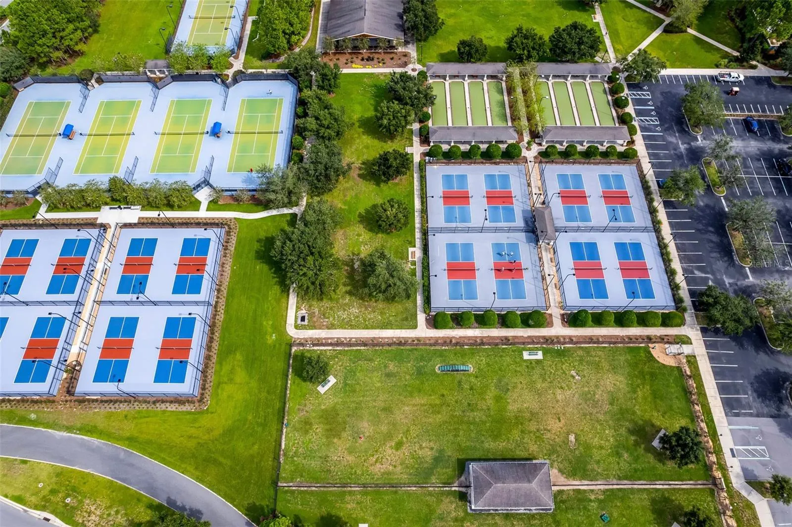 Pickleball (16) & Tennis (5) & Bocce(6) Courts &  Main Dog Park