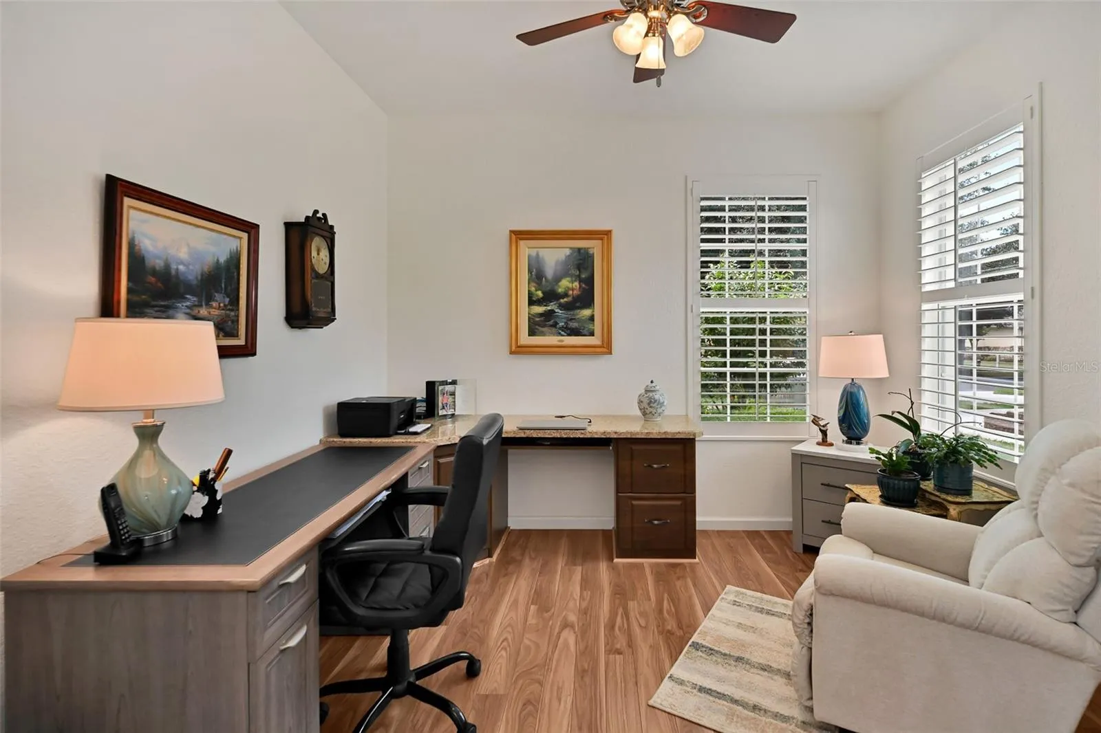 Flex Room off foyer with French doors, built-in desk and plantation shutters