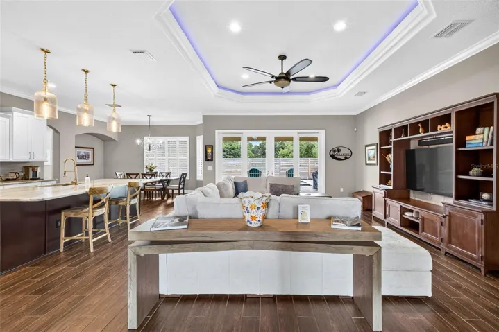 Open floor plan living room and kitchen bar