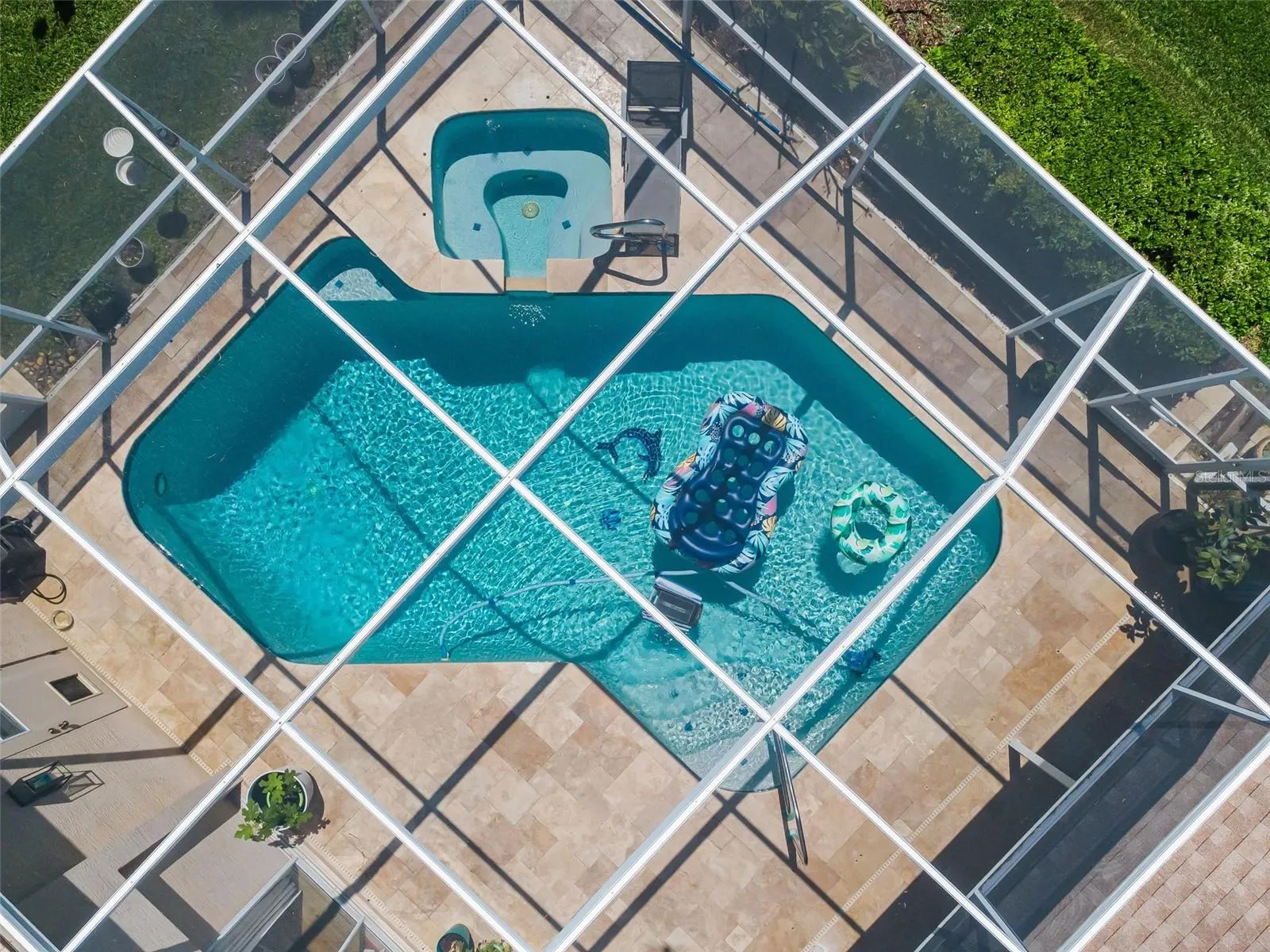 Pool Aerial - Heated Spa - Travertine deck