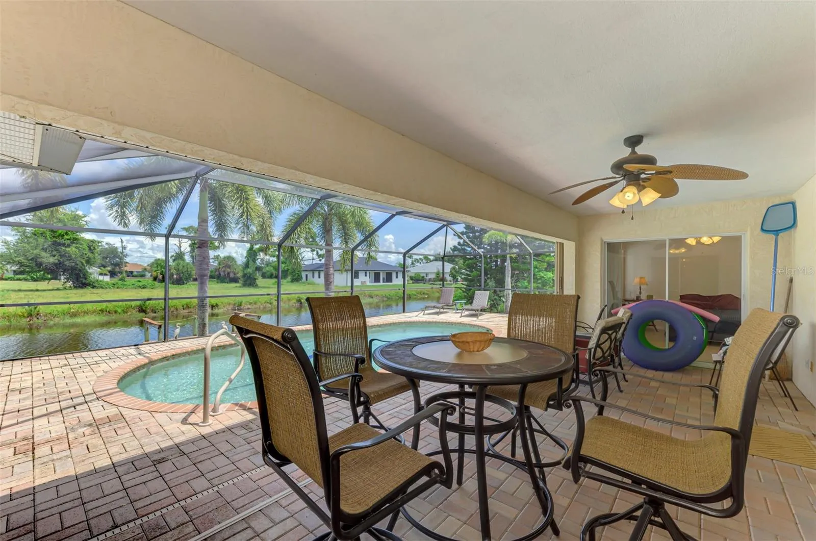 Covered pool area with fans