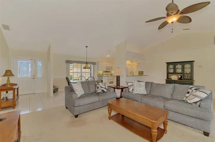 Living room open to dining area