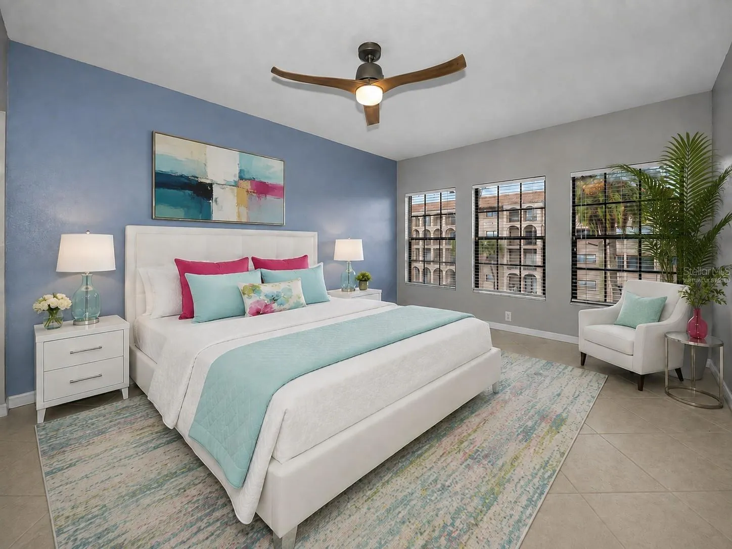 Virtually staged primary bedroom