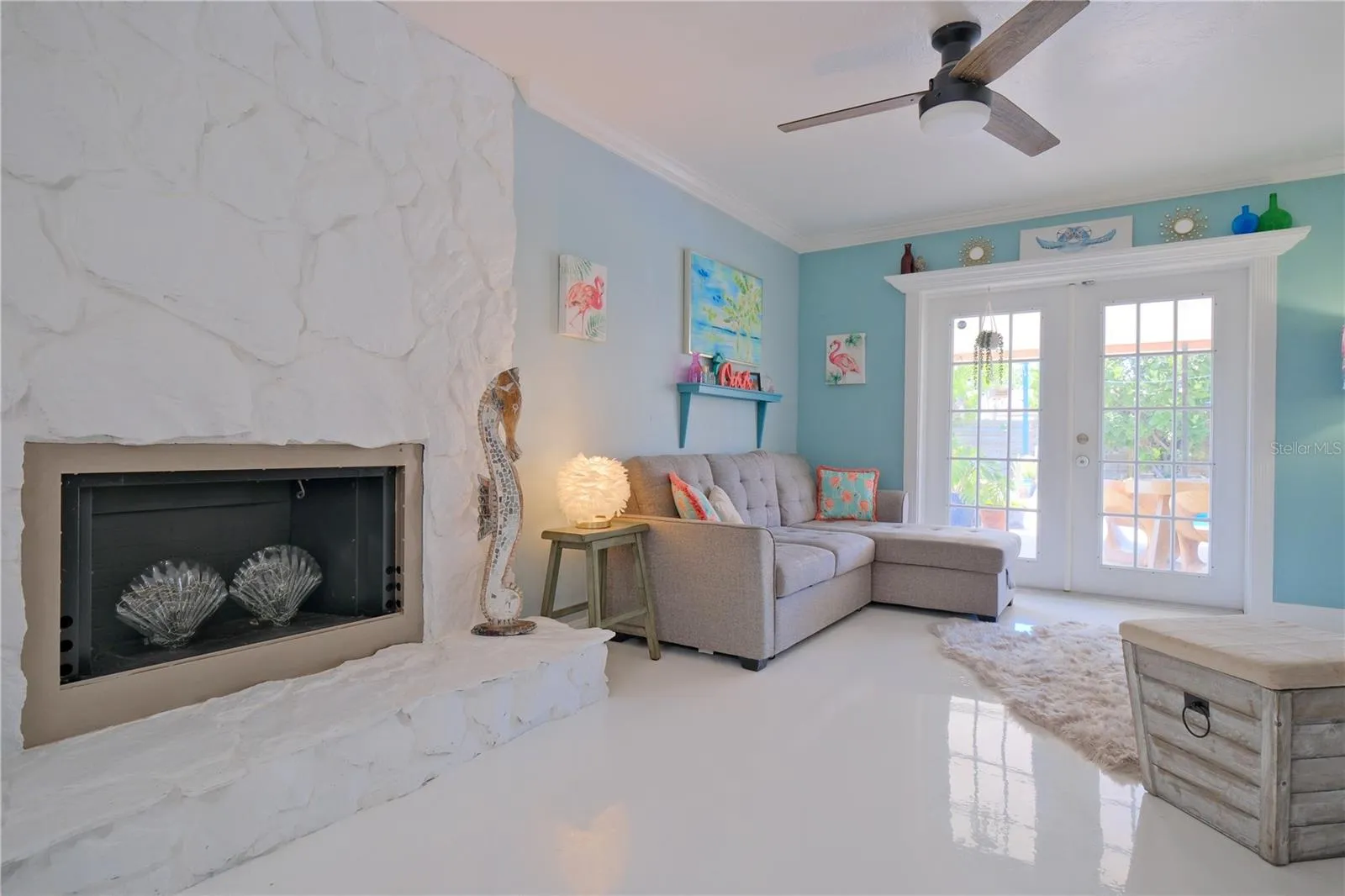 Fire Place Family Room French Patio Doors