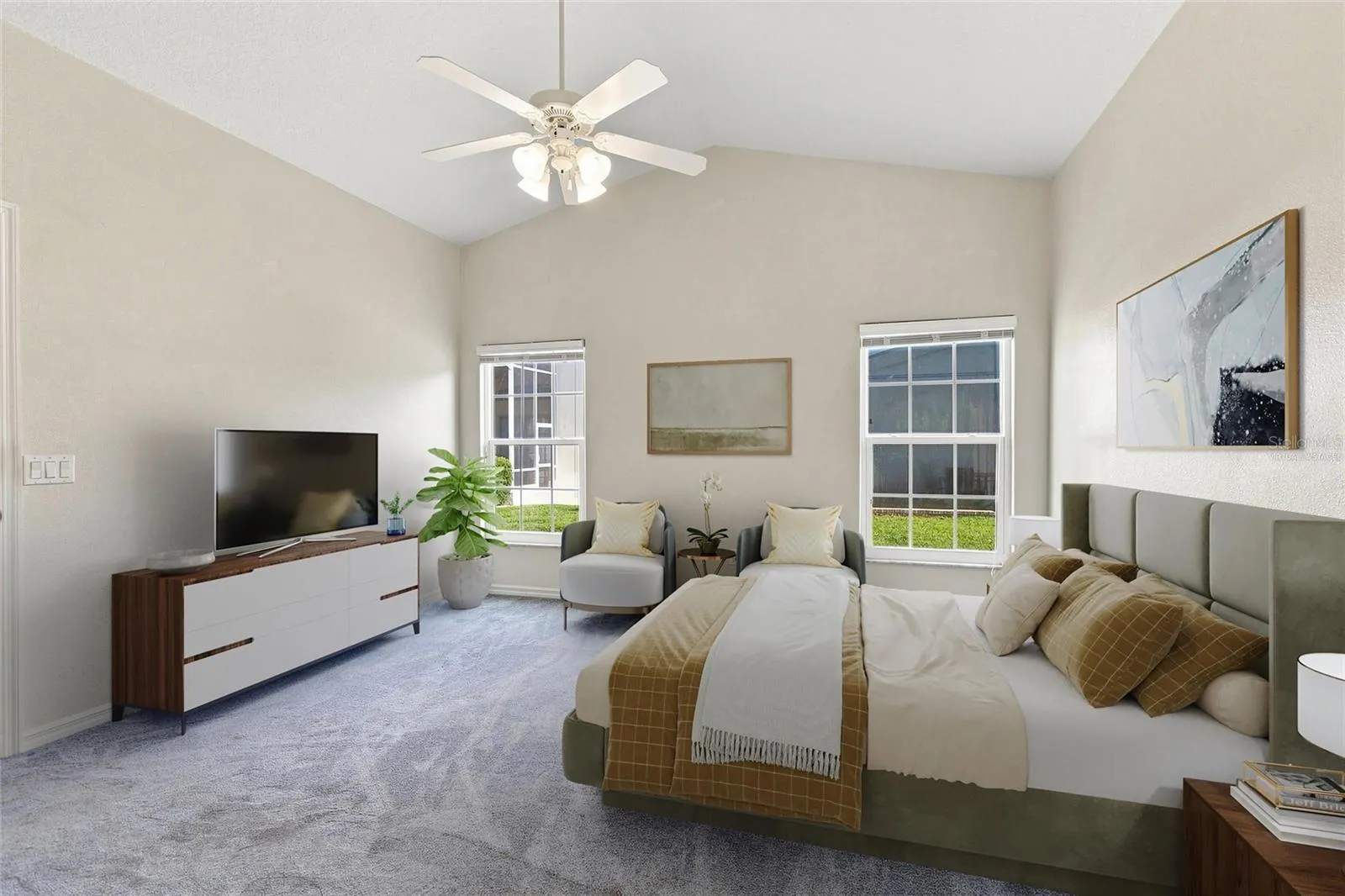 Virtually staged primary en suite bedroom