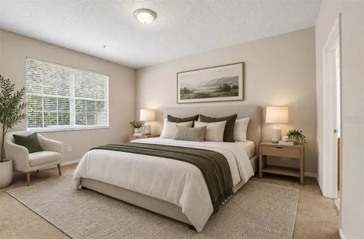 Main floor primary suite. Virtually Staged.