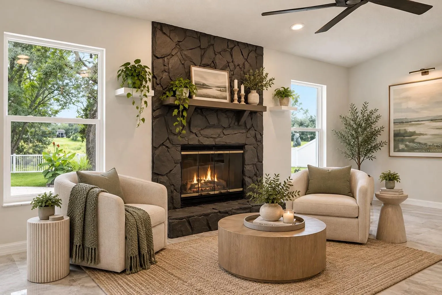 Virtually Staged Fireplace Seating
