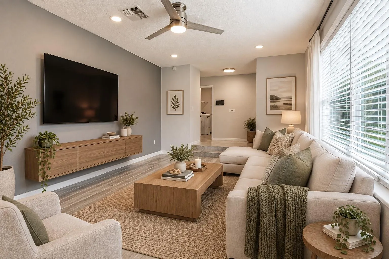Virtually Staged Sunken Living Room