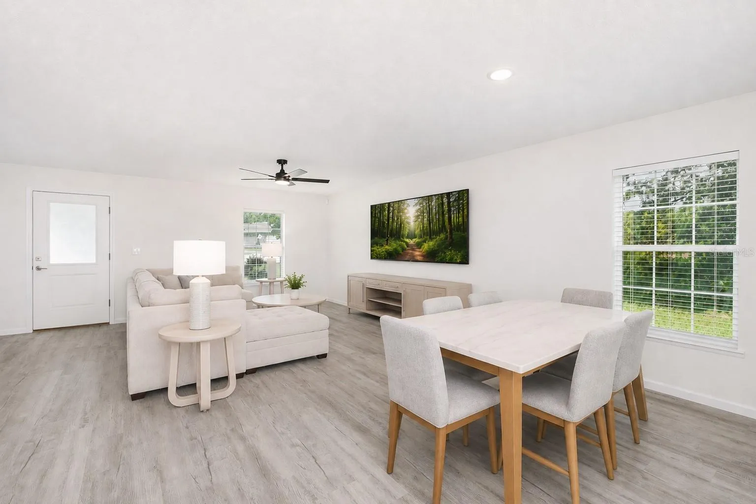 Dining and living rooms.