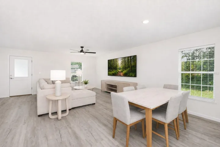 Dining and living rooms.