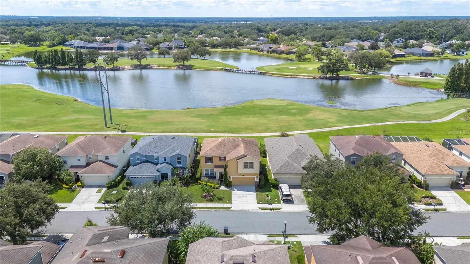 Aerial view features the view from the rear covered patio of this lovely home