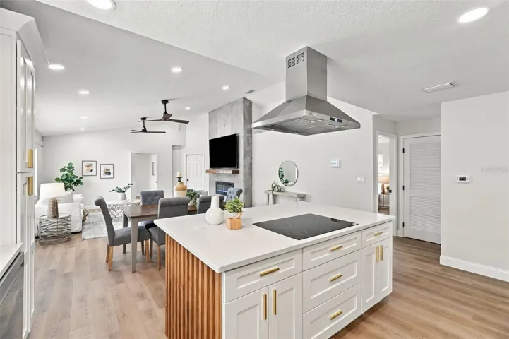 Vaulted ceilings and an open floor plan create an impressive sense of space.