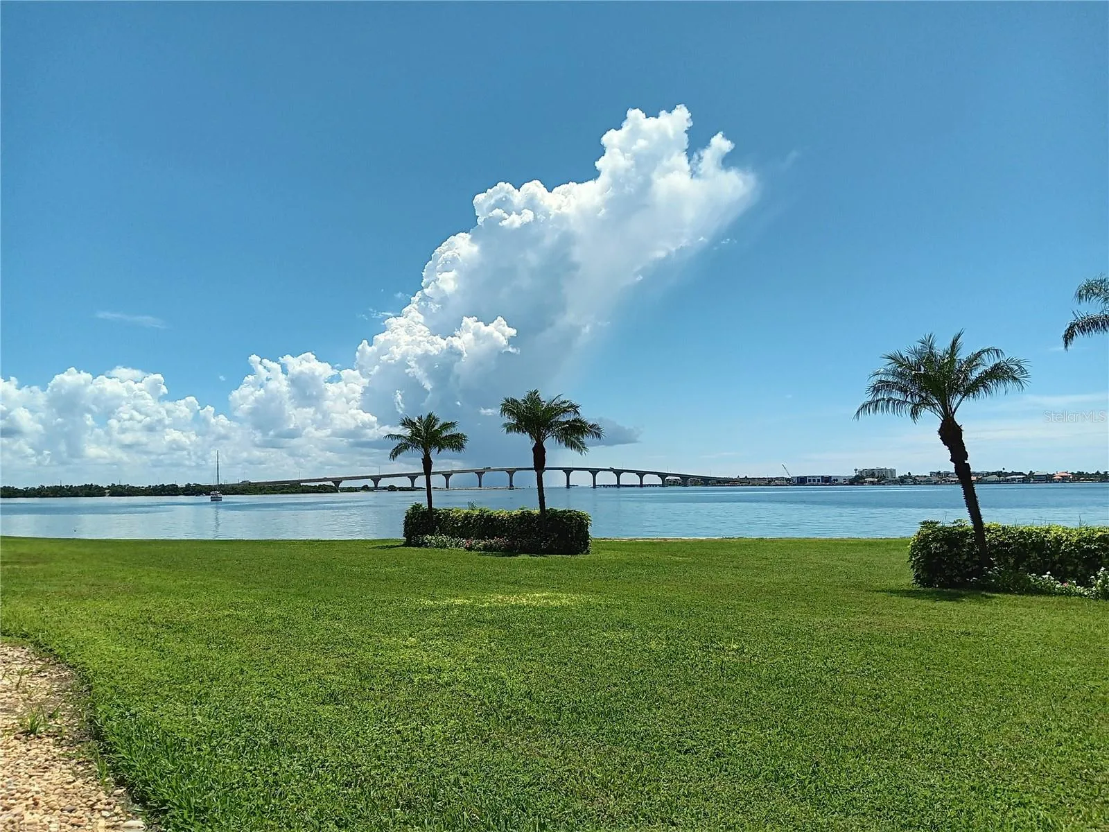Open water view with a added buffer from waters edge for storm protection.