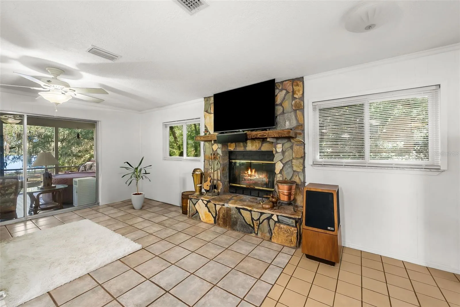 Authentic stone Fireplace