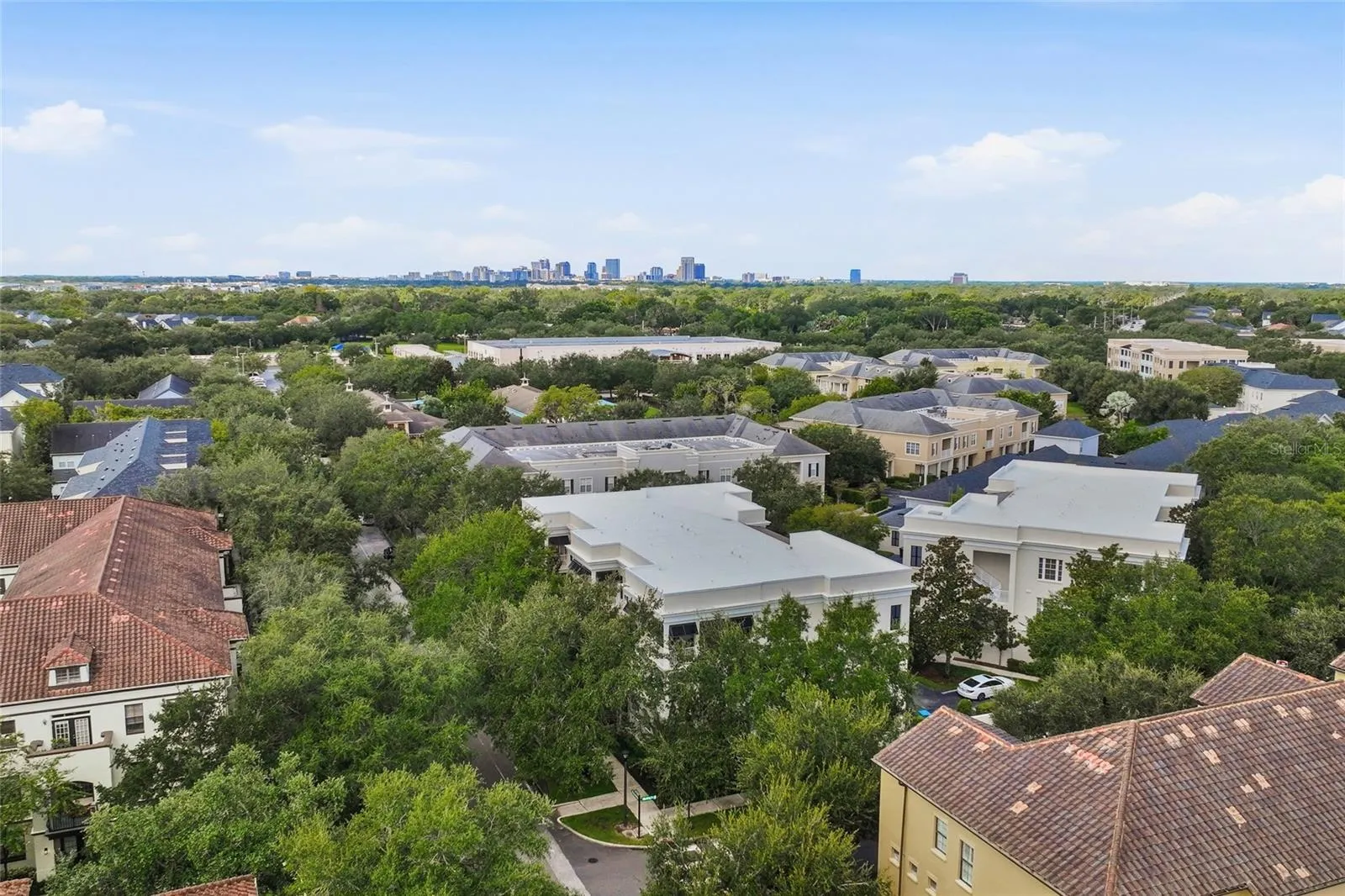 Expansive aerial view highlighting Baldwin Park’s central Orlando location.
