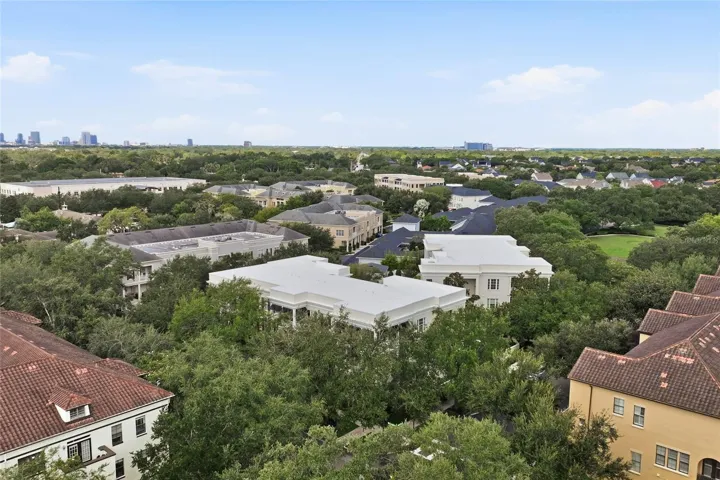 Aerial view showcasing Baldwin Park’s beautiful tree-lined neighborhood and proximity to Downtown Orlando.