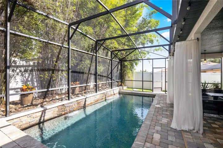 Private screen-enclosed pool area
