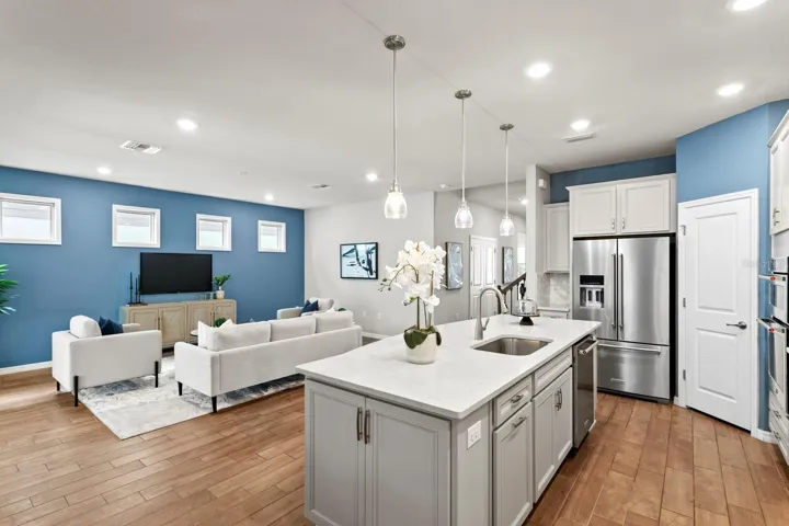 Views from kitchen into family room