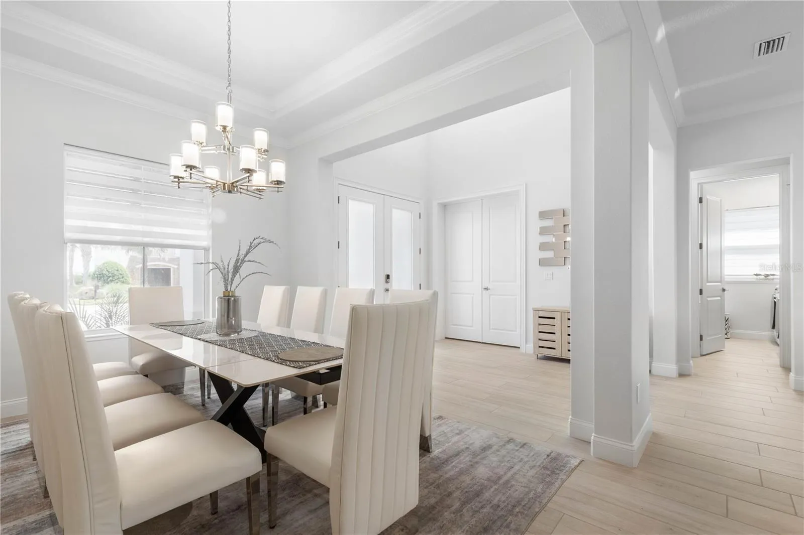 Stepped ceiling detail with crown molding